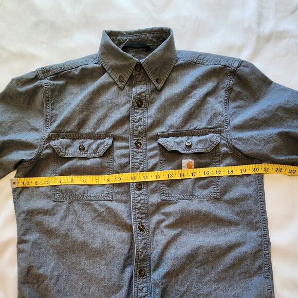 Carhartt S Loose Fit 104369-400 Denim Blue Chambray Work Shirt 100% Cotton - Picture 2 of 11